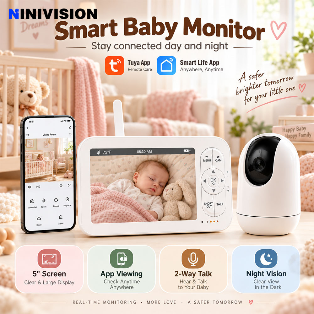 Baby Nursery Temperature - 5インチHDビデオベビーモニター（カメラ付き）、Tuya対応、赤外線暗視機能、室内用、親機、スマートベビーシューティングカメラ、家庭用。