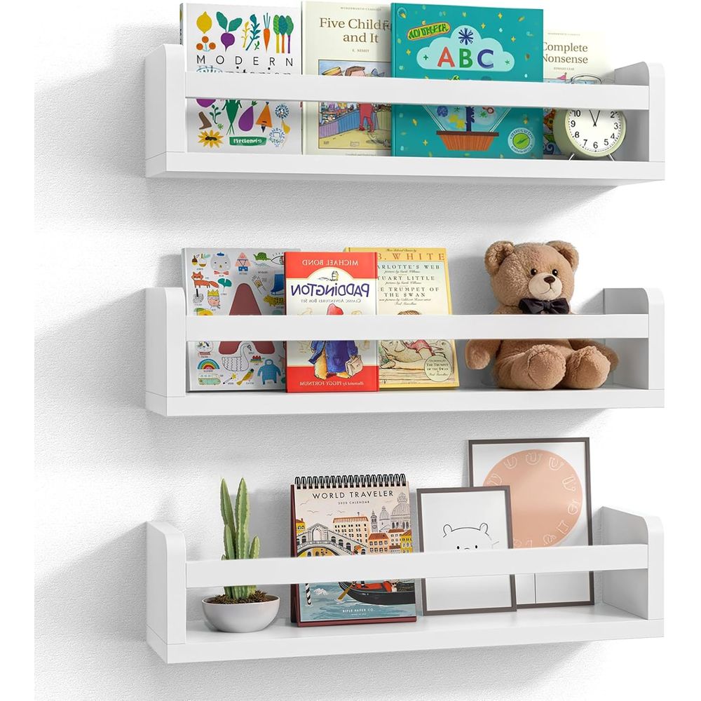 Baby Nursery Bookshelf - 白い木製のベビー＆キッズブックシェルフセット、16.5インチ、保育園や寝室用
