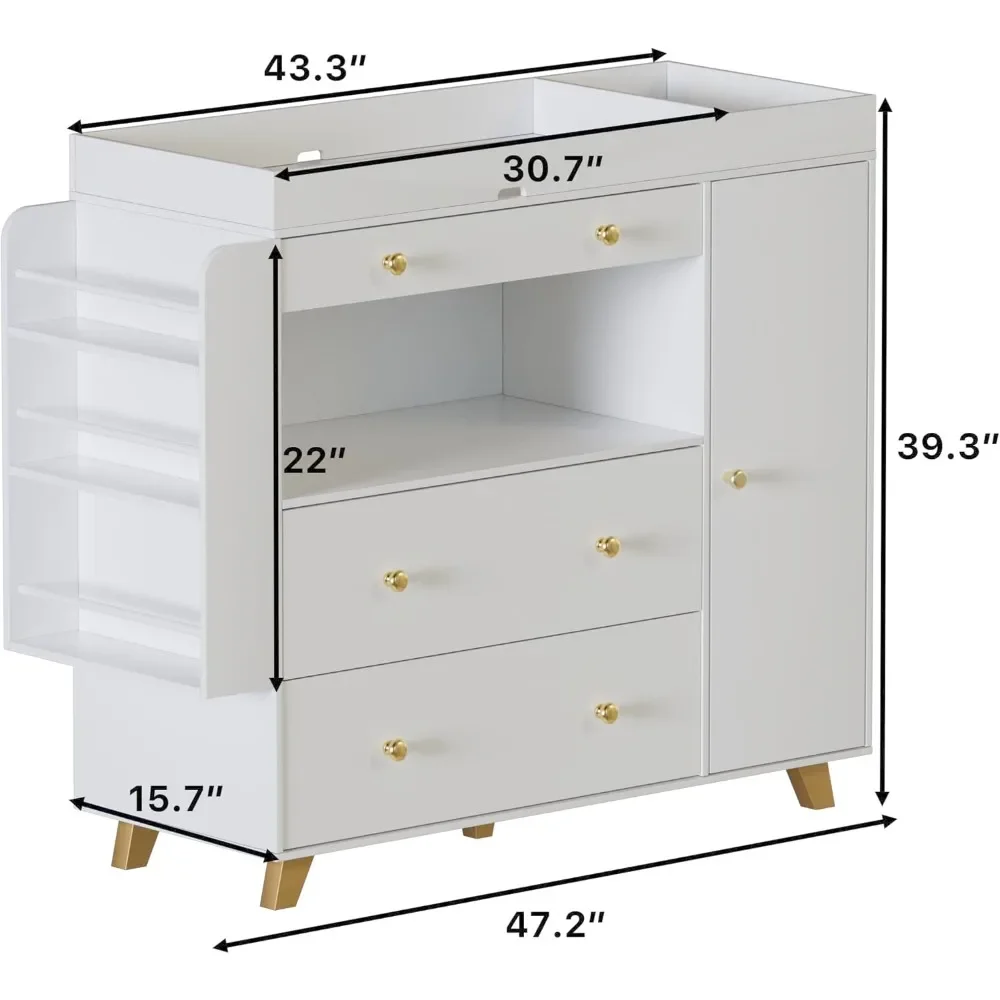 Baby Nursery Dresser Changing Table - ナーサリードレッサー、ベビーおむつ交換台、モダンなおむつ交換台、3つの引き出しと棚