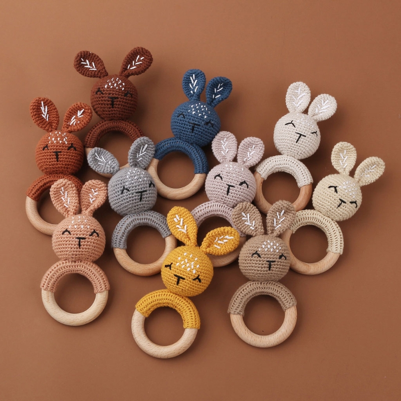 Baby Nursery Mobile - 木製ベビー歯がためリング,かぎ針編みのおもちゃ,Bpaなしの木製ガラガラ,ベビーカー,教育玩具,1個