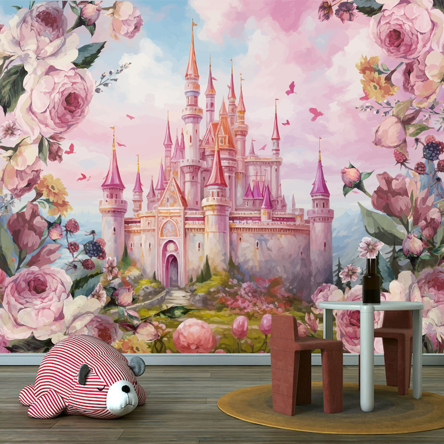 Baby Nursery Water - 8+ 漫画保育園フラワーキャッスルウォールズホームデコレーション自己粘着オプション写真壁紙寝室装飾用キッズベビーマルール