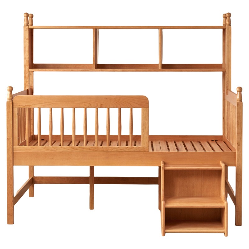 Baby Bookshelf Small - すべて無垢材の子供用ベッド 男の子と女の子用 チェリーウッド シングルベッド 収納ベッド ガードレール付き
