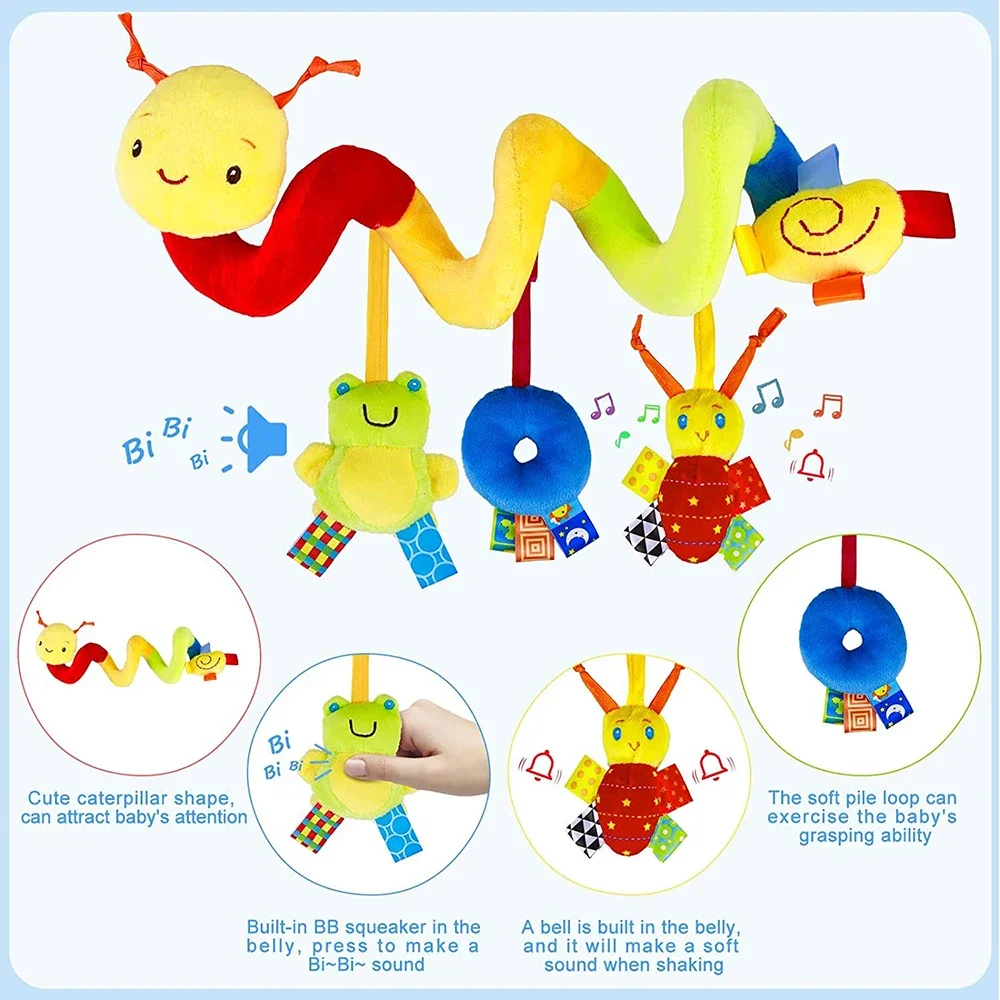 Baby Nursery Mobile - スパイラルベビーカーおもちゃ 新生児ぬいぐるみ 吊り下げ式ベビーソフトラトル感覚おもちゃ ベビーベッドモバイル バシネット 赤ちゃん