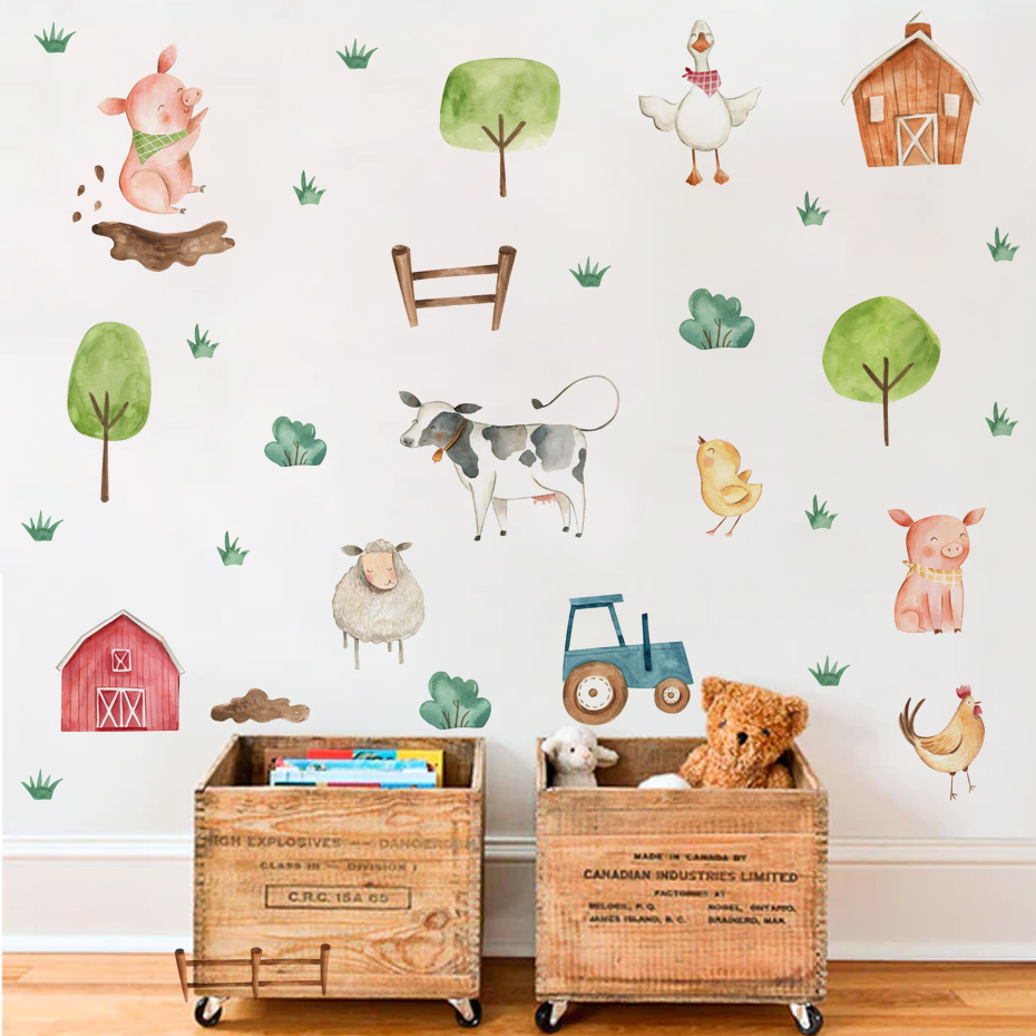Baby Nursery Package - ボボ-水彩の壁のステッカー,子供,寝室,動物,子供部屋,赤ちゃん,保育園の装飾,室内装飾用
