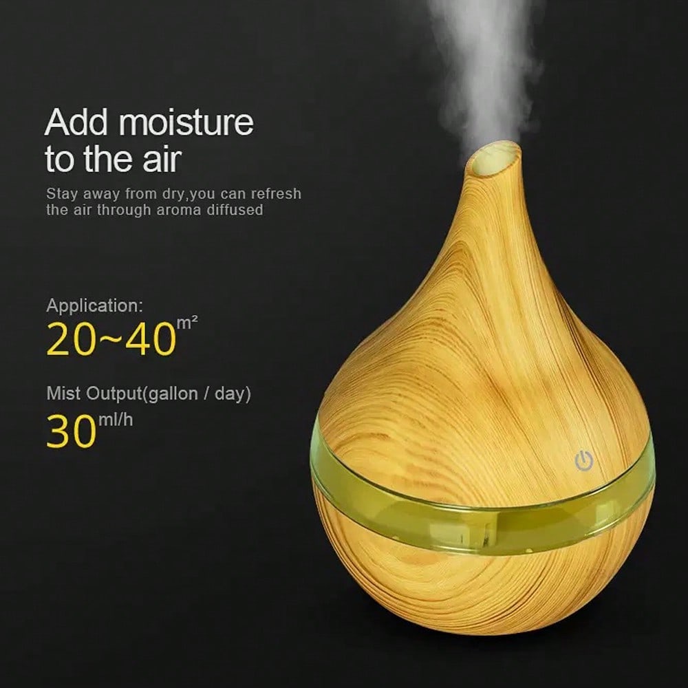 Humidifier Nursery Quiet - USBエッセンシャルオイルディフューザー（リモコン付き）、300ml超静音加湿器、7色ナイトライト（デスク、子供部屋、車での旅行に最適）