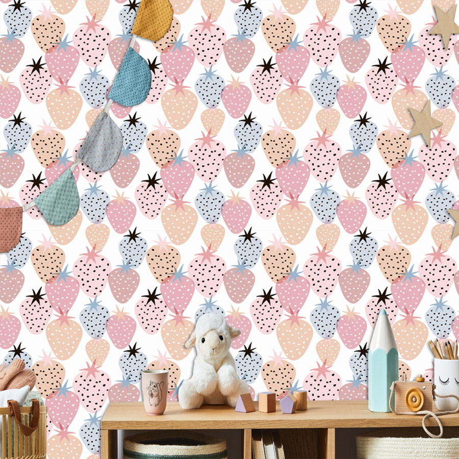 Baby Nursery Water - 12+ かわいい保育園用イチゴ柄壁紙 リビングルームの壁用 ホームデコレーション 子供用 赤ちゃん