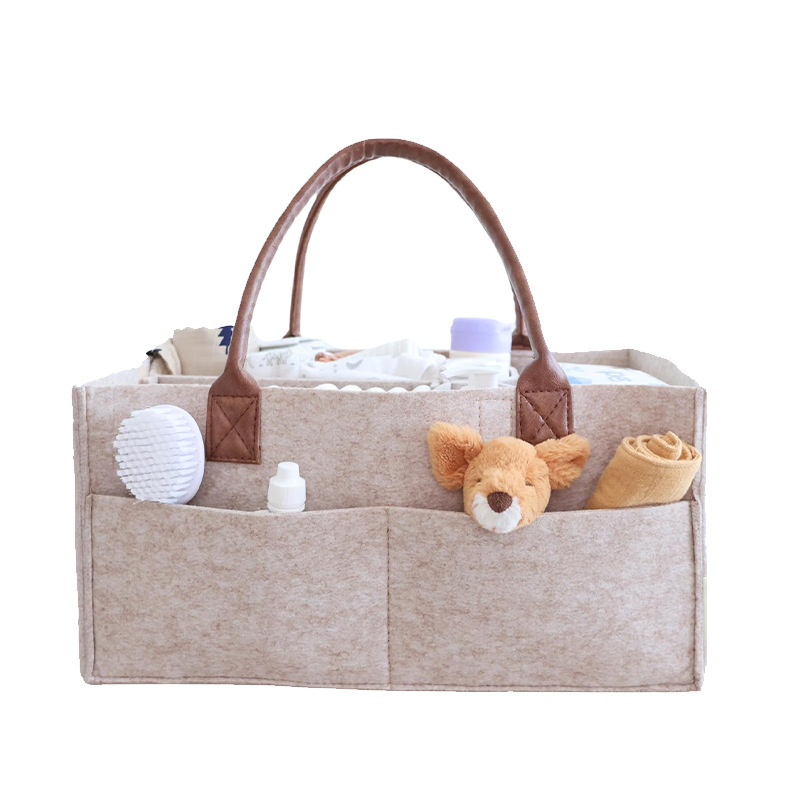 Baby Nursery Handles - ベビーフェルト収納バスケット、幼児用おむつバッグ、ハンドル付きキャディー、おむつ替えキッズ収納キャリア、大きなポケット付き