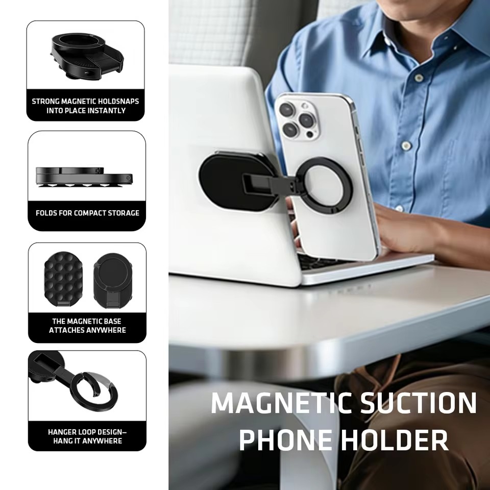 Mobile Hanger Arm - MA39 磁気式折りたたみスマホスタンド ユニバーサル 360 ° 回転式デスクトップモバイルホルダー、底部に吸盤付き
