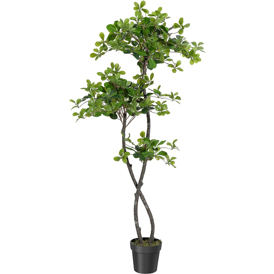 Baby Nursery Tree - 人工観葉植物（室内用）、高さ5～6フィートのフェイクブラックオリーブツリー（鉢付き） | プラスチック製の鉢に入った背の高い人工植物、フェイクツリー、人工樹木、家の装飾、オフィス、リビングルーム用
