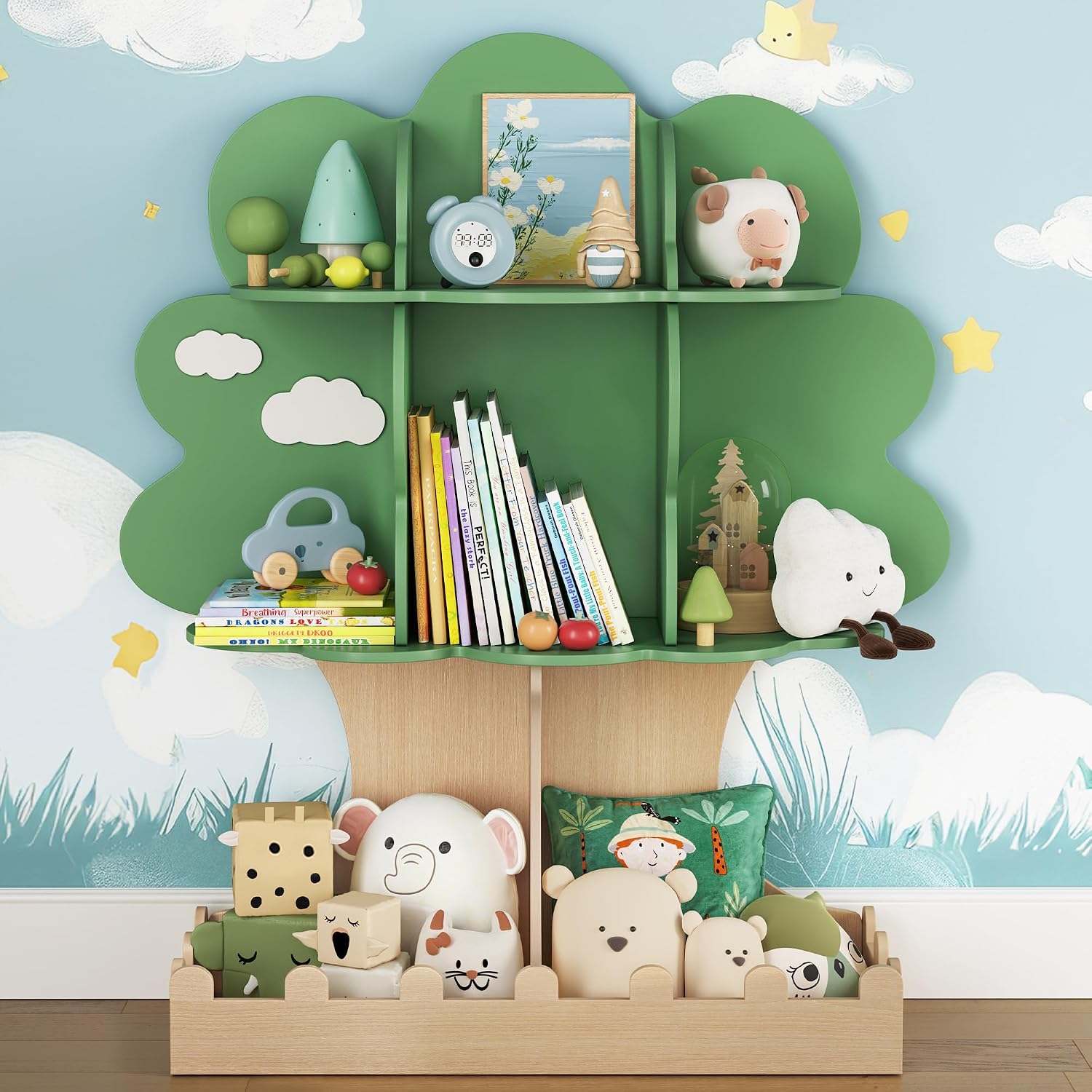 Baby Nursery Tree - 幼児用ツリー型本棚 ベビーモンテッソーリ木製ブックケース 子供部屋 保育園 寝室 プレイハウス