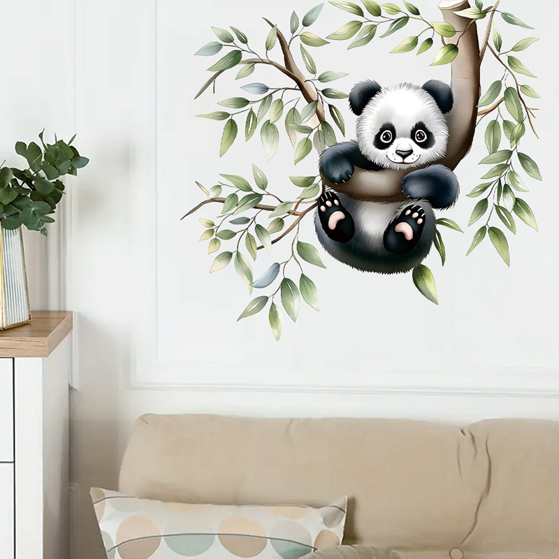 Baby Nursery Tree - かわいい動物ポスター ベビーパンダの木の枝に ビニールウォールステッカー ホーム保育室の装飾用 自己粘着壁紙