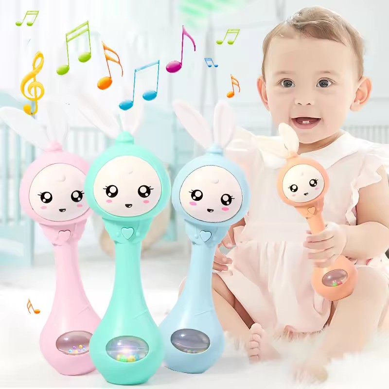 Baby Nursery Mobile - ベビー音楽点滅ガラガラおもちゃウサギおしゃぶりハンドベルモバイル幼児停止泣き涙ガラガラ新生児早期教育玩具 18 メートル
