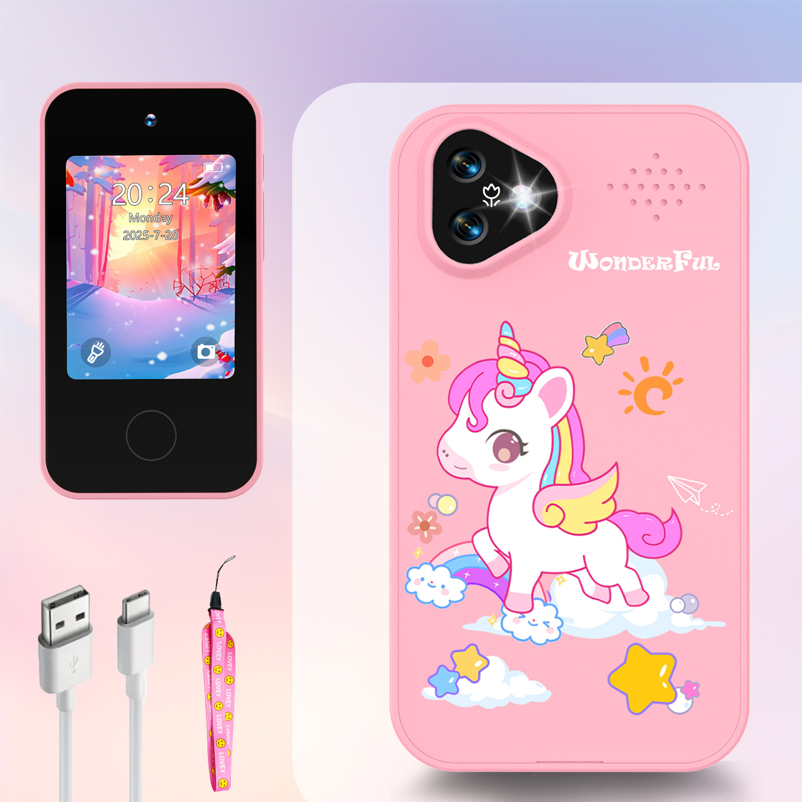 Baby Nursery Mobile - ユニコーンキッズスマートフォンカメラおもちゃタッチスクリーンベビーモバイルMP3プレーヤーデジタル教育カメラ女の子男の子向け3〜12歳