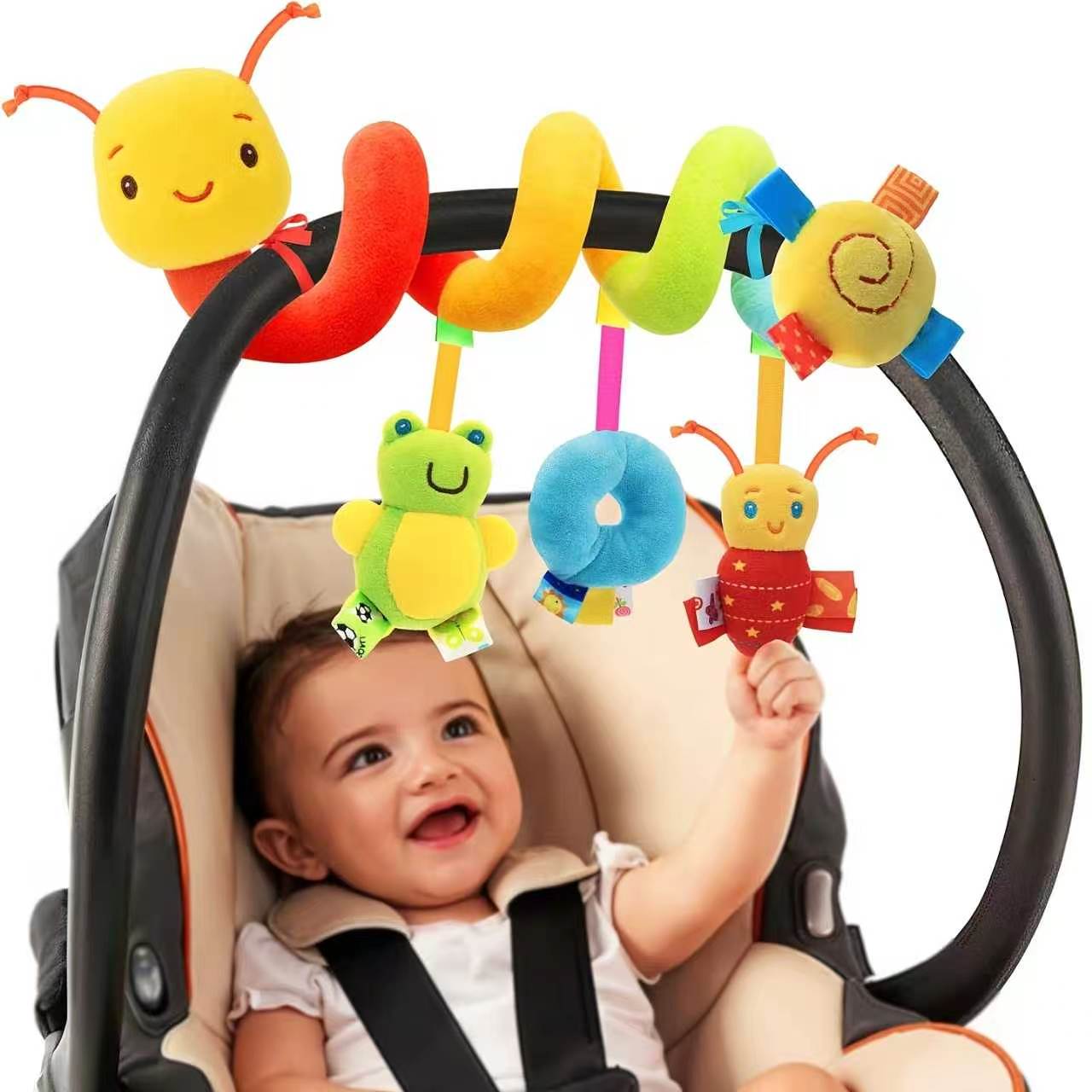 Baby Nursery Mobile - かわいい蜂の吊り下げおもちゃ、ベビーベッドモバイルや車の装飾に、柔らかいぬいぐるみ動物のベッドハンガー、安全ベル付き、乳幼児向け