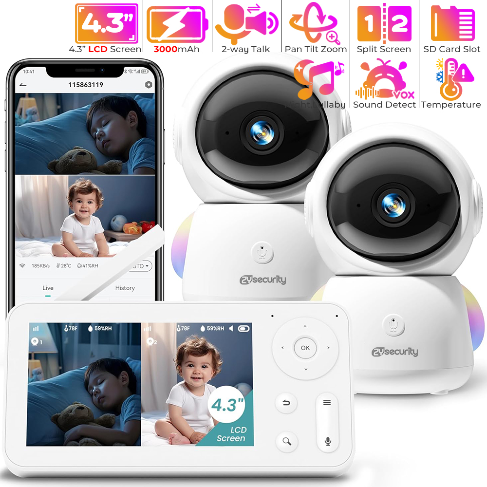 Baby Nursery Mobile - カメラとオーディオを備えたベビーモニター,常夜灯,2台のカメラ,wifi,スマートフォン,2.4g,保育園,ペット,高齢者向け,355 ° 回転,RGB, 2k