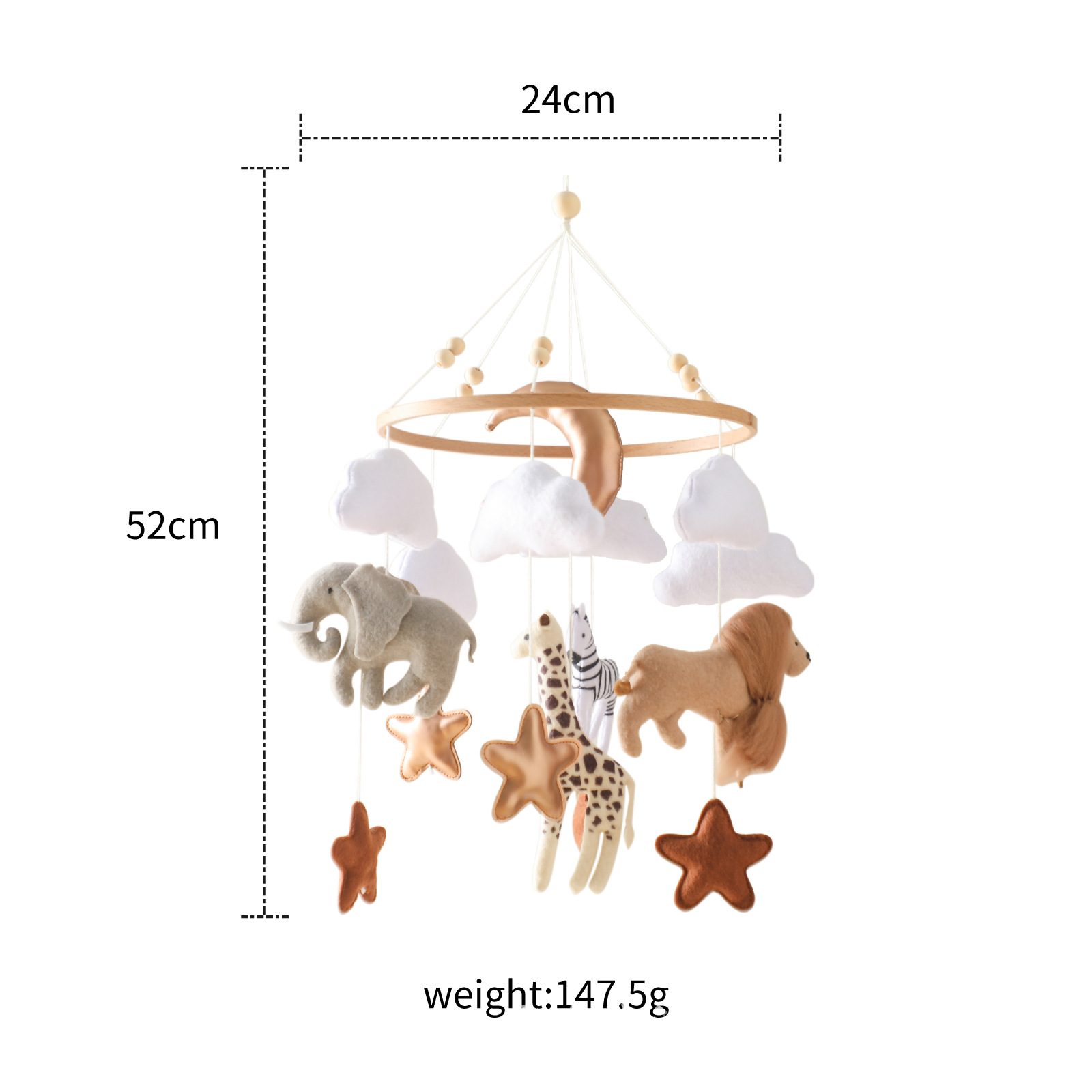 Baby Nursery Mobile - ホット販売北欧手作りフェルトジャングルサファリベビーベッドモバイル動物ベッドベルぶら下げおもちゃ保育園の装飾シャワーギフト