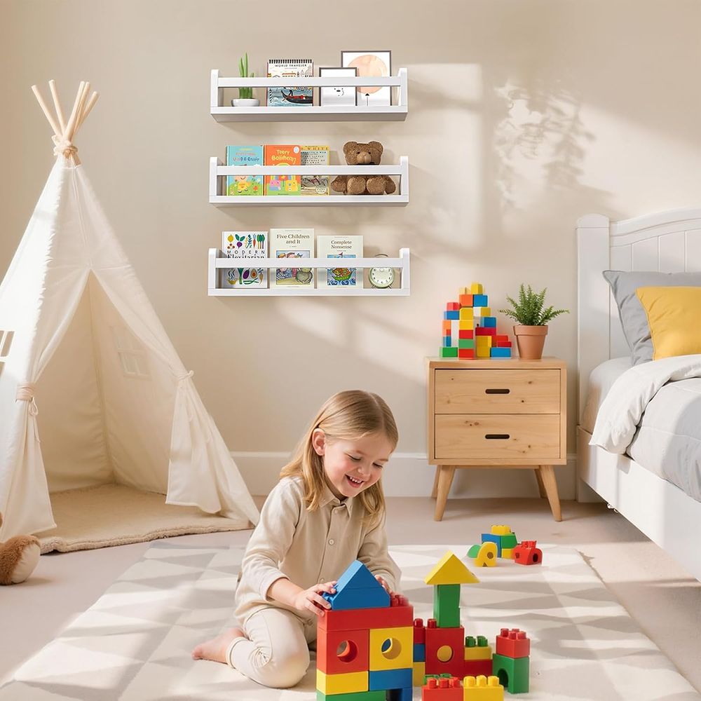 白い木製のベビー＆キッズブックシェルフセット、16.5インチ - Baby Nursery Bookshelf のレビューと価格