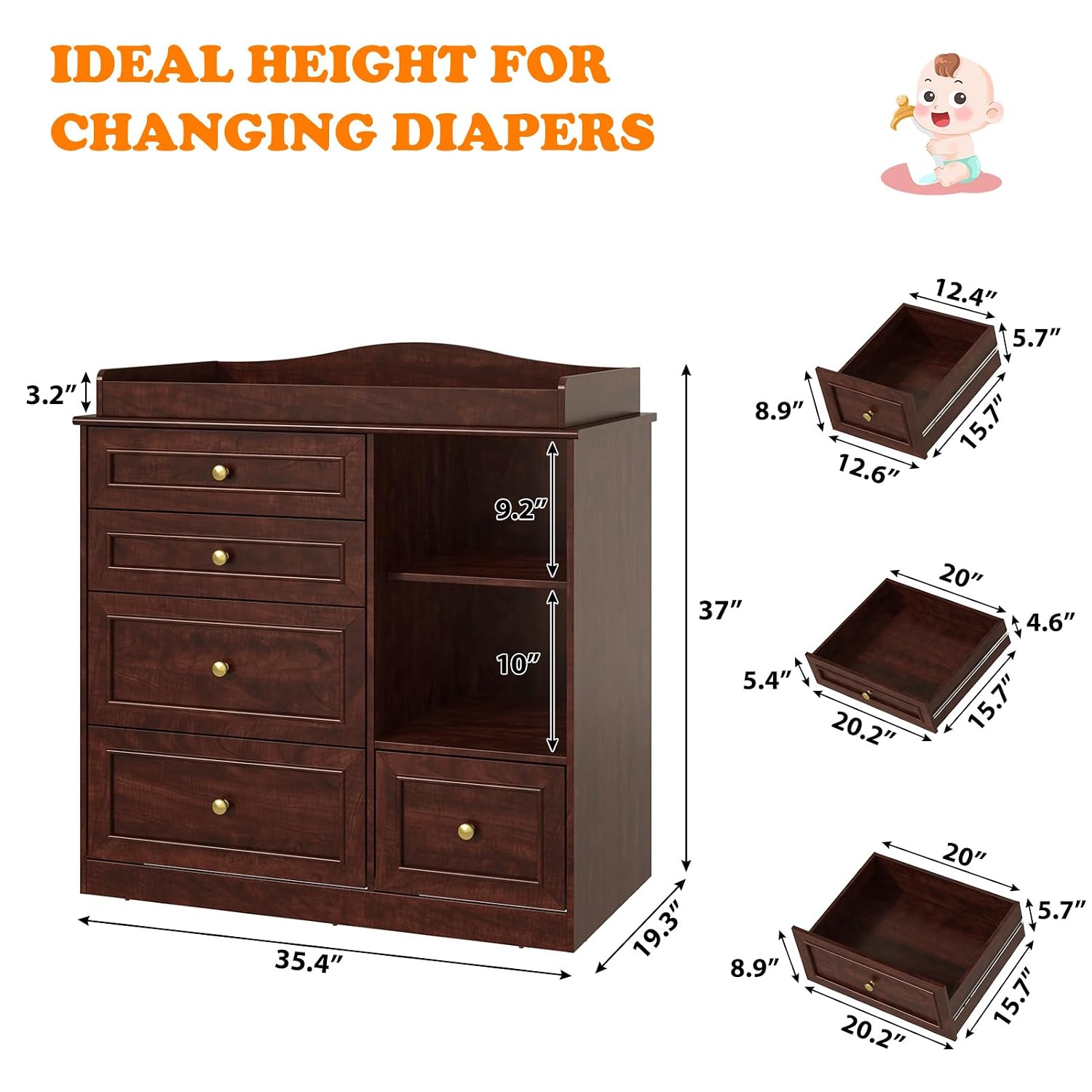おむつ交換台 ドレッサー ベビーナーサリー おむつステーショ - Baby Nursery Dresser Changing Table のレビューと価格