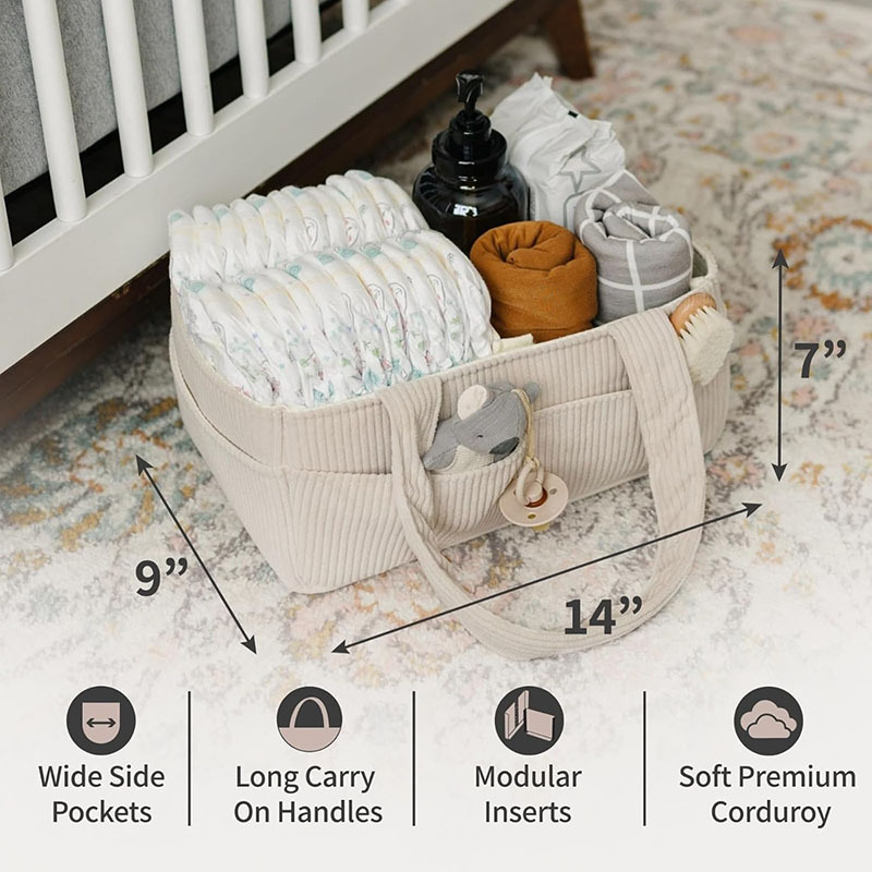 大容量折りたたみ式コーデュロイベビーおむつキャディー、ポータ - Baby Nursery Handles のレビューと価格