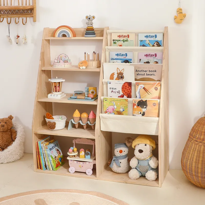 無垢材製子供用本棚おもちゃ収納ラック 2-in-1 読書オー - Baby Nursery Bookshelf のレビューと価格