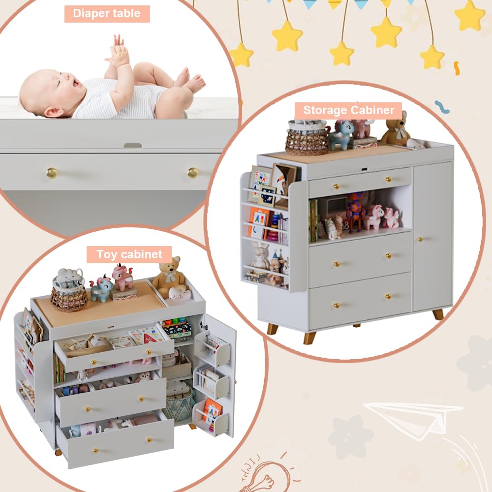 ベビーベッド用チェンジングテーブル付きドレッサー、3段引き出 - Baby Nursery Dresser Changing Table のレビューと価格