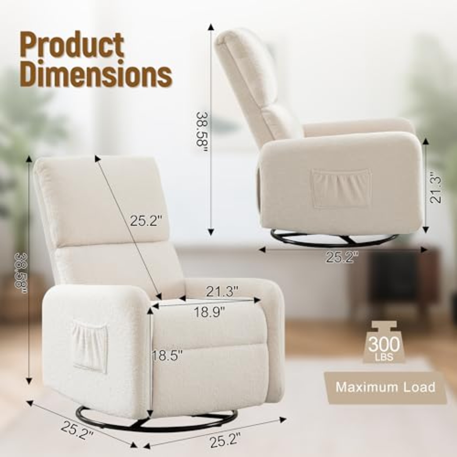 360 °   ロッキングチェア、サイドポケット付き保育園用 - Baby Nursery Rocking Chair のレビューと価格