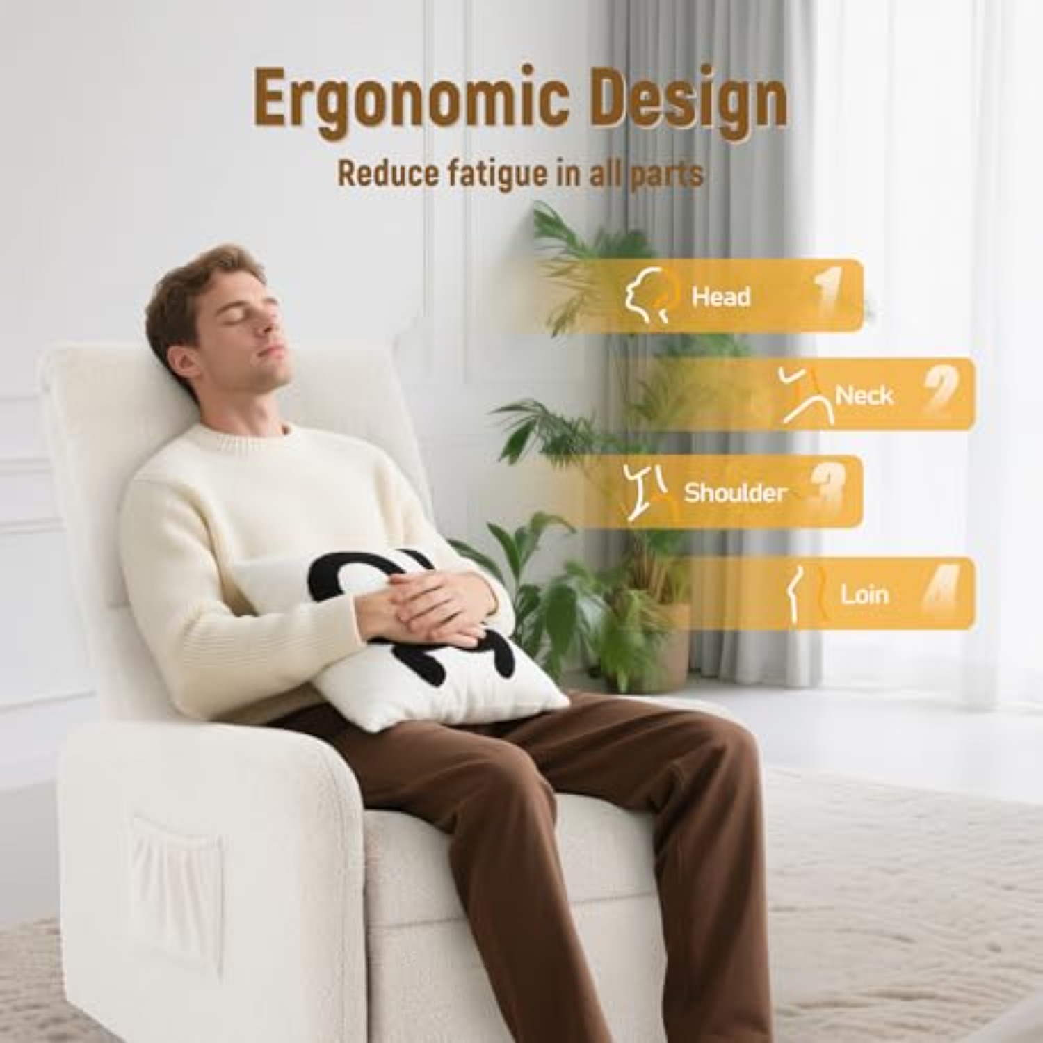 360 °   ロッキングチェア、サイドポケット付き保育園用 - Baby Nursery Rocking Chair のレビューと価格