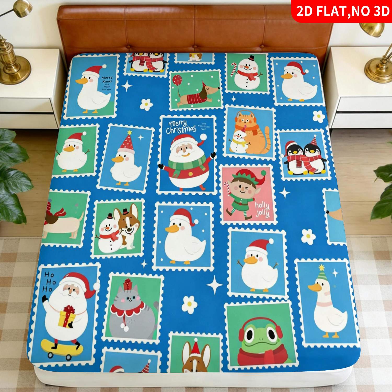 クリスマスアニマル柄ブルー寝具セット、マットレスプロテクター - Baby Nursery Bedding Sets のレビューと価格
