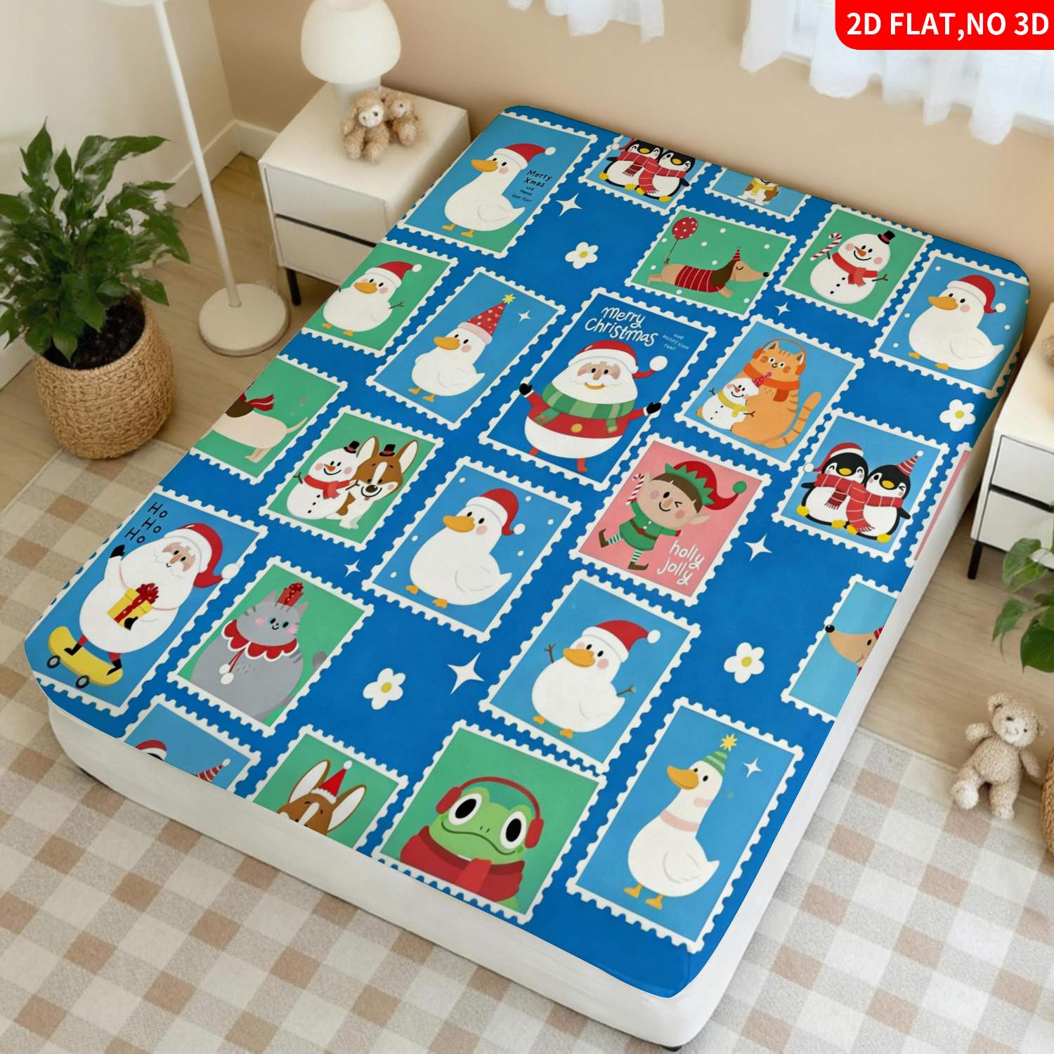 クリスマスアニマル柄ブルー寝具セット、マットレスプロテクター - Baby Nursery Bedding Sets のレビューと価格