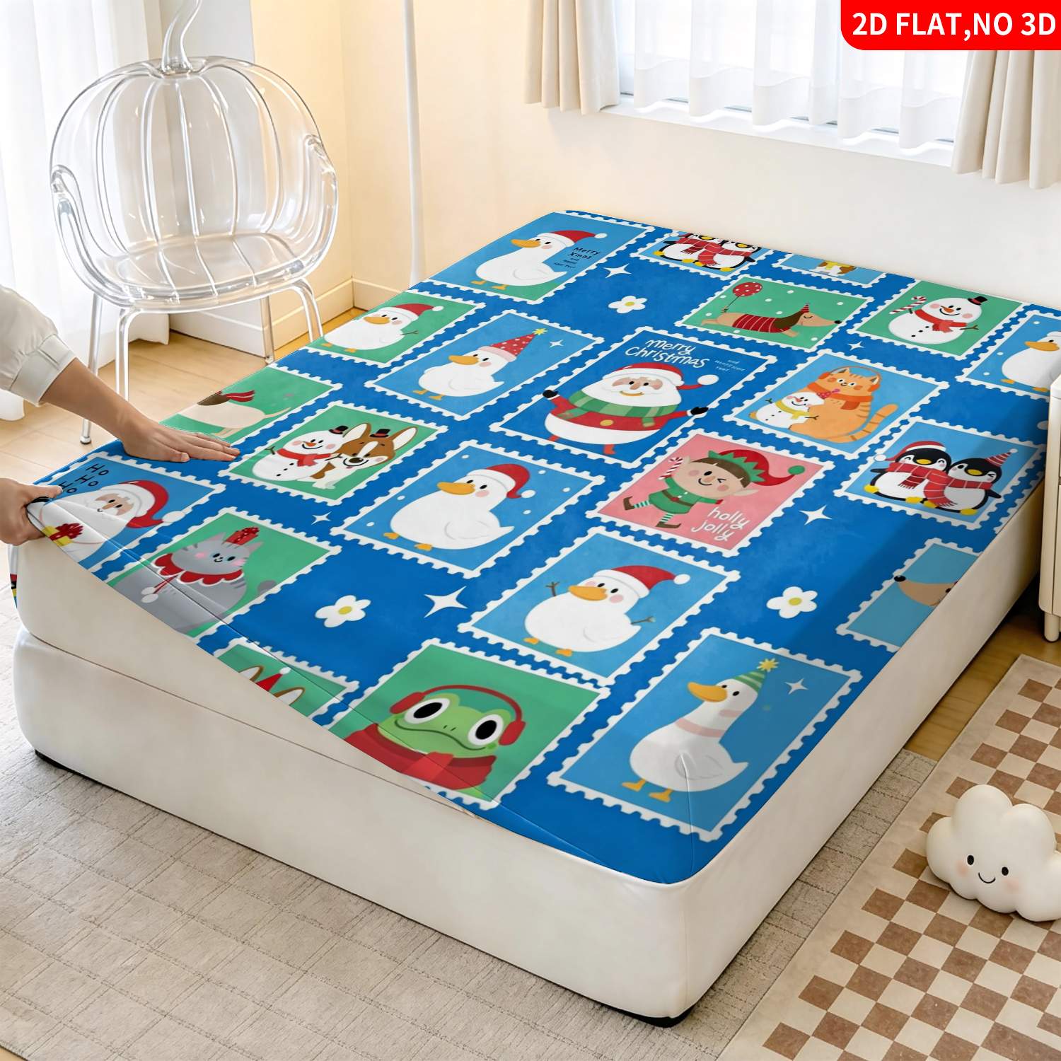 クリスマスアニマル柄ブルー寝具セット、マットレスプロテクター - Baby Nursery Bedding Sets のレビューと価格