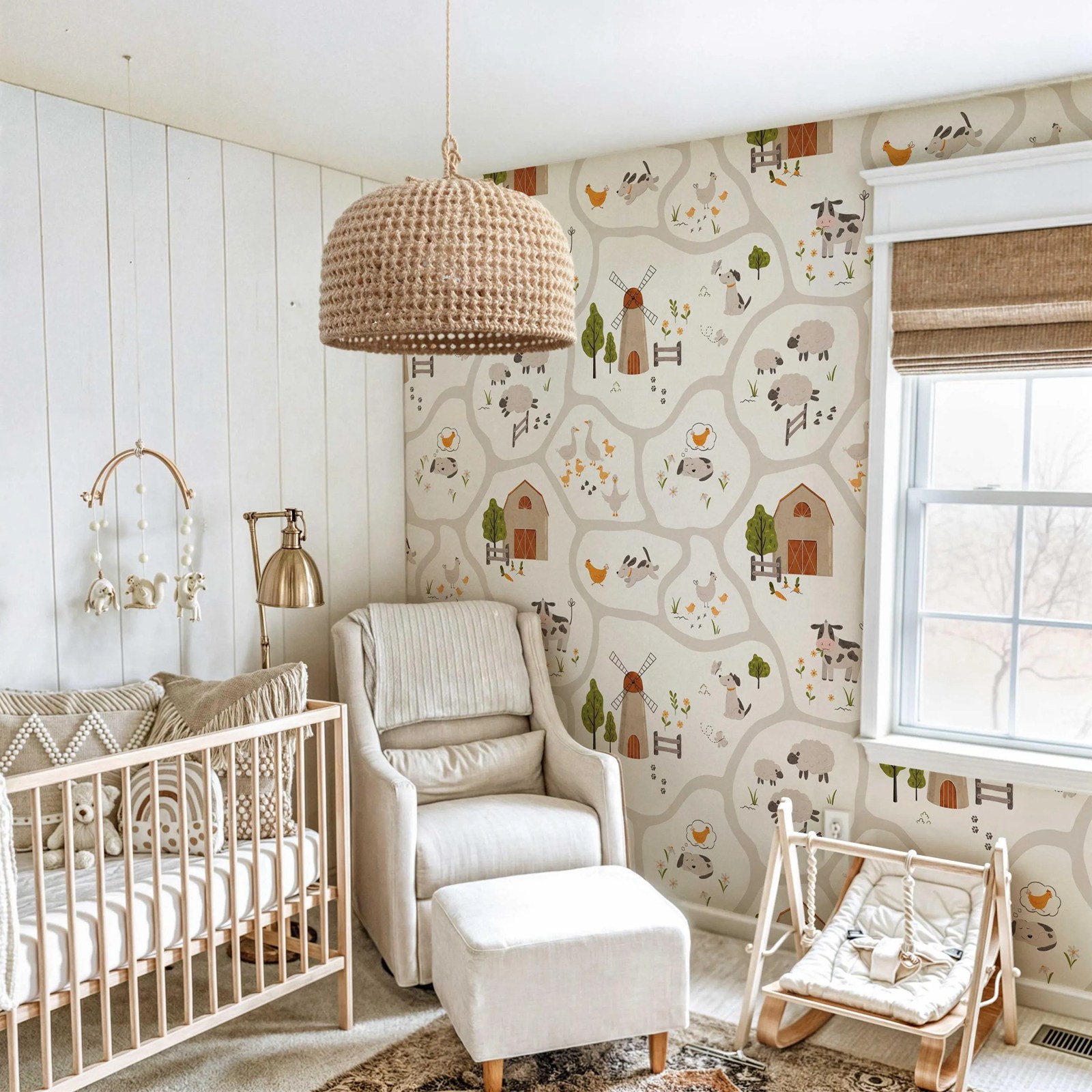 かわいい家畜キッズ壁紙ピールアンドスティック、保育園の壁の装 - Baby Nursery Water のレビューと価格