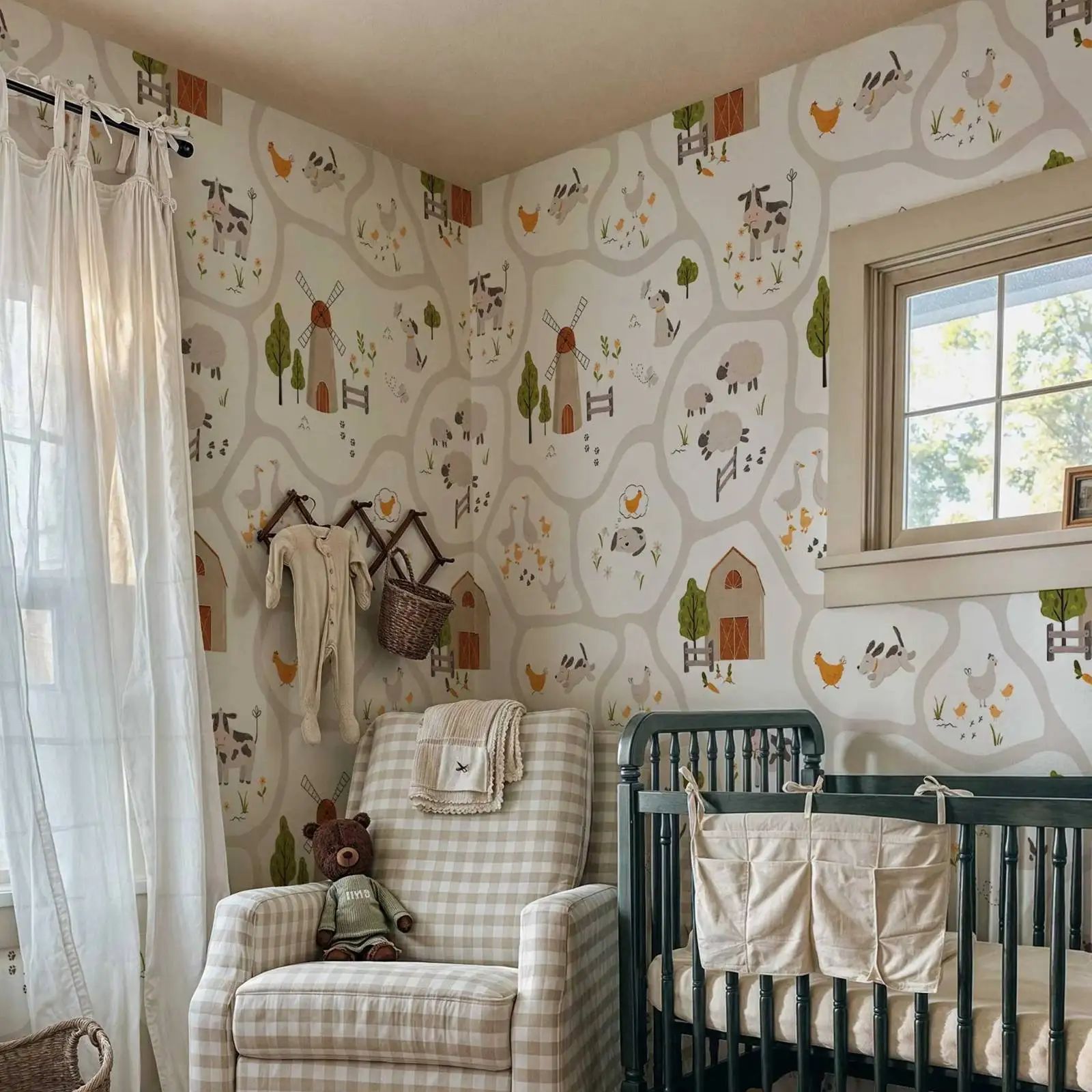 かわいい家畜キッズ壁紙ピールアンドスティック、保育園の壁の装 - Baby Nursery Water のレビューと価格