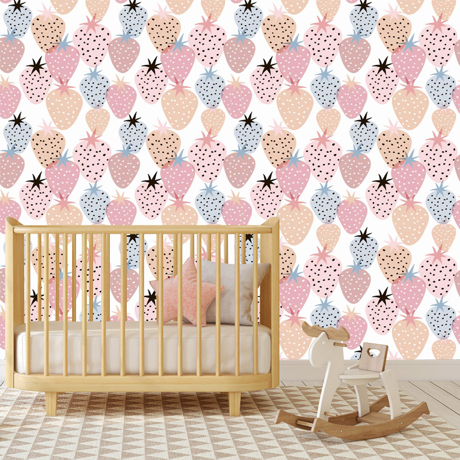 12+ かわいい保育園用イチゴ柄壁紙 リビングルームの壁用  - Baby Nursery Water のレビューと価格