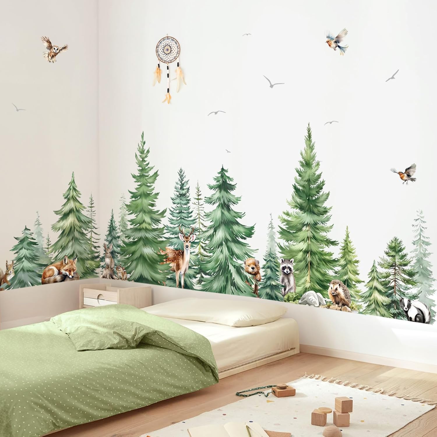 大きな水彩画の松の木動物ウォールステッカー子供部屋寝室森林の - Baby Nursery Tree のレビューと価格