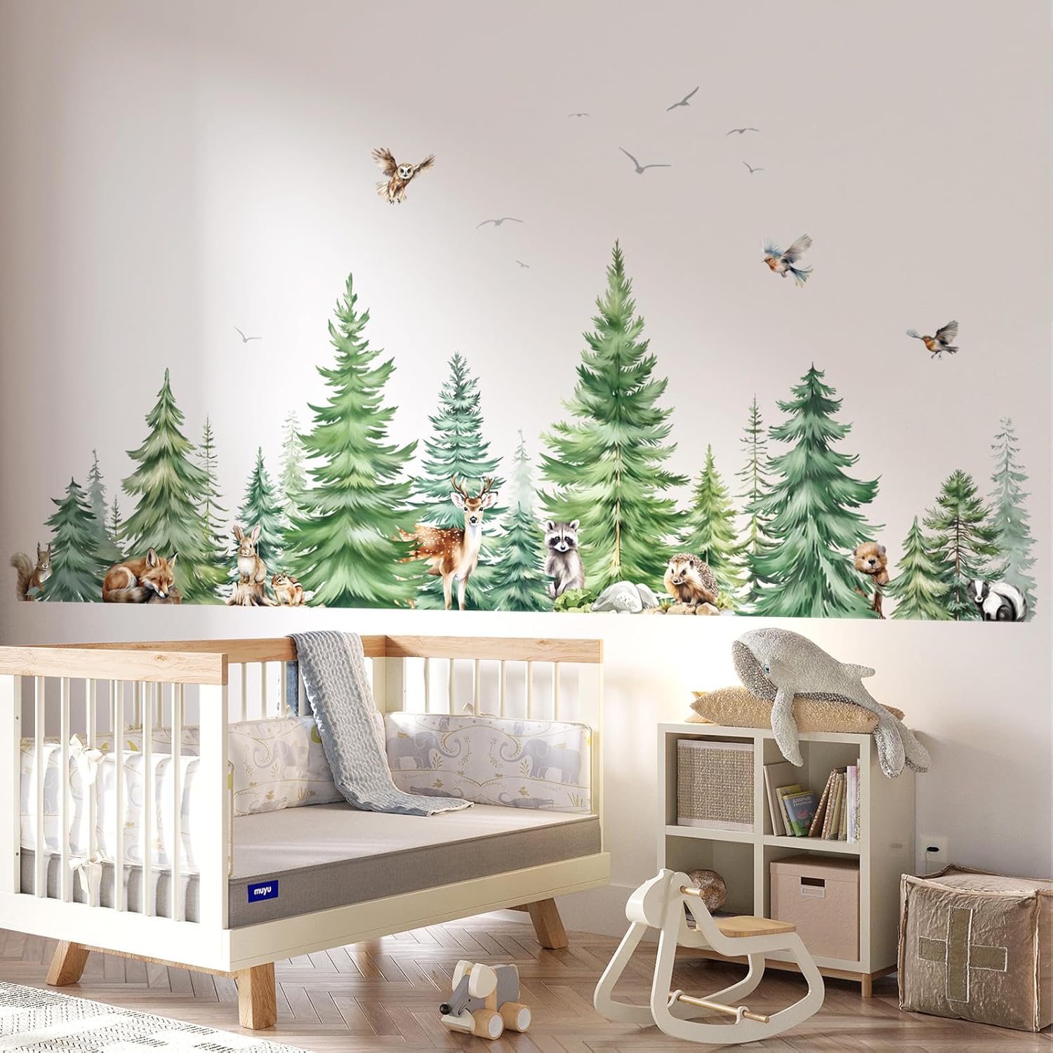 大きな水彩画の松の木動物ウォールステッカー子供部屋寝室森林の - Baby Nursery Tree のレビューと価格