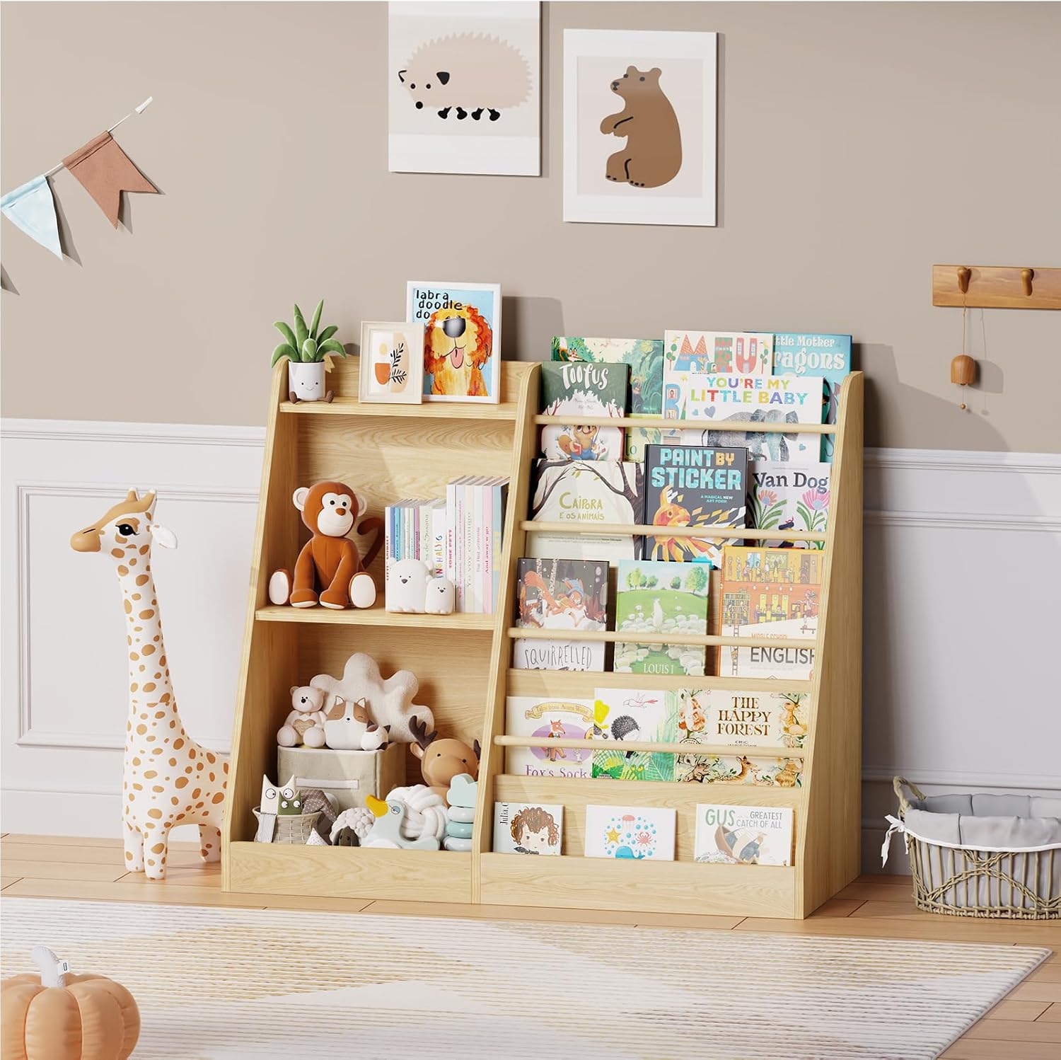 子供用本棚収納 モンテッソーリ前面開き本棚 5段ベビー本棚  - Baby Nursery Bookshelf のレビューと価格