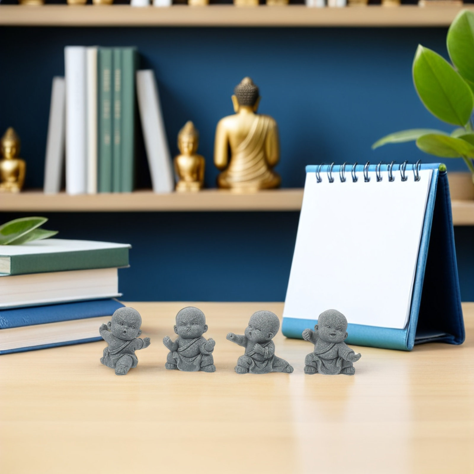 4個入り、風水の砂岩製ベビーブッダ像、カンフー僧侶の彫刻、卓 - Baby Bookshelf Small のレビューと価格