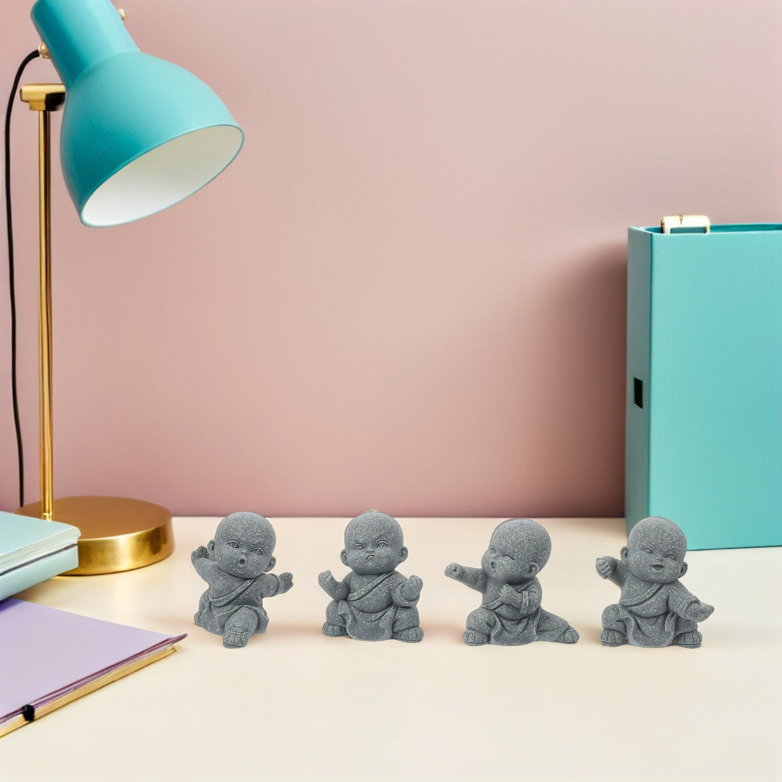 4個入り、風水の砂岩製ベビーブッダ像、カンフー僧侶の彫刻、卓 - Baby Bookshelf Small のレビューと価格