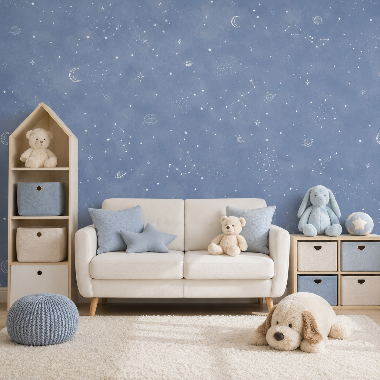 青い星空の自己粘着壁紙、子供部屋用ウォールステッカー、剥がし - Baby Nursery Water のレビューと価格