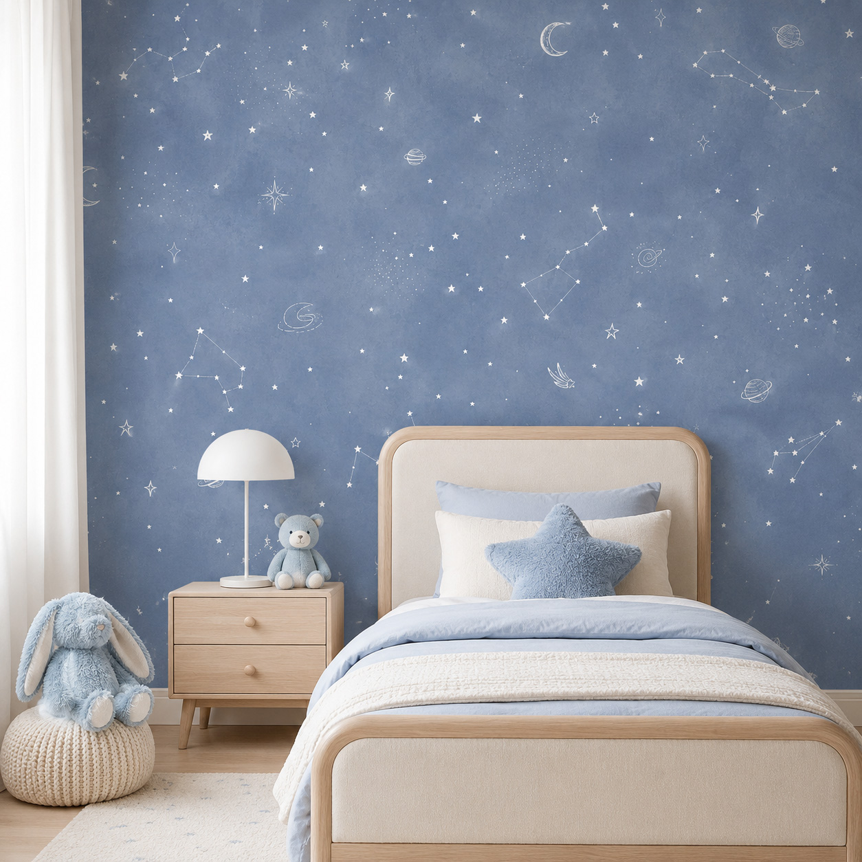 青い星空の自己粘着壁紙、子供部屋用ウォールステッカー、剥がし - Baby Nursery Water のレビューと価格