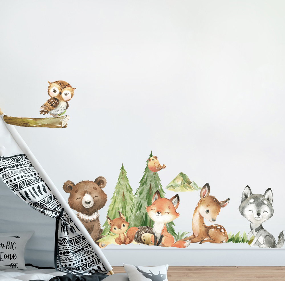 子供部屋用の水彩画の森の動物のウォールステッカー,赤ちゃんの - Baby Nursery Tree のレビューと価格