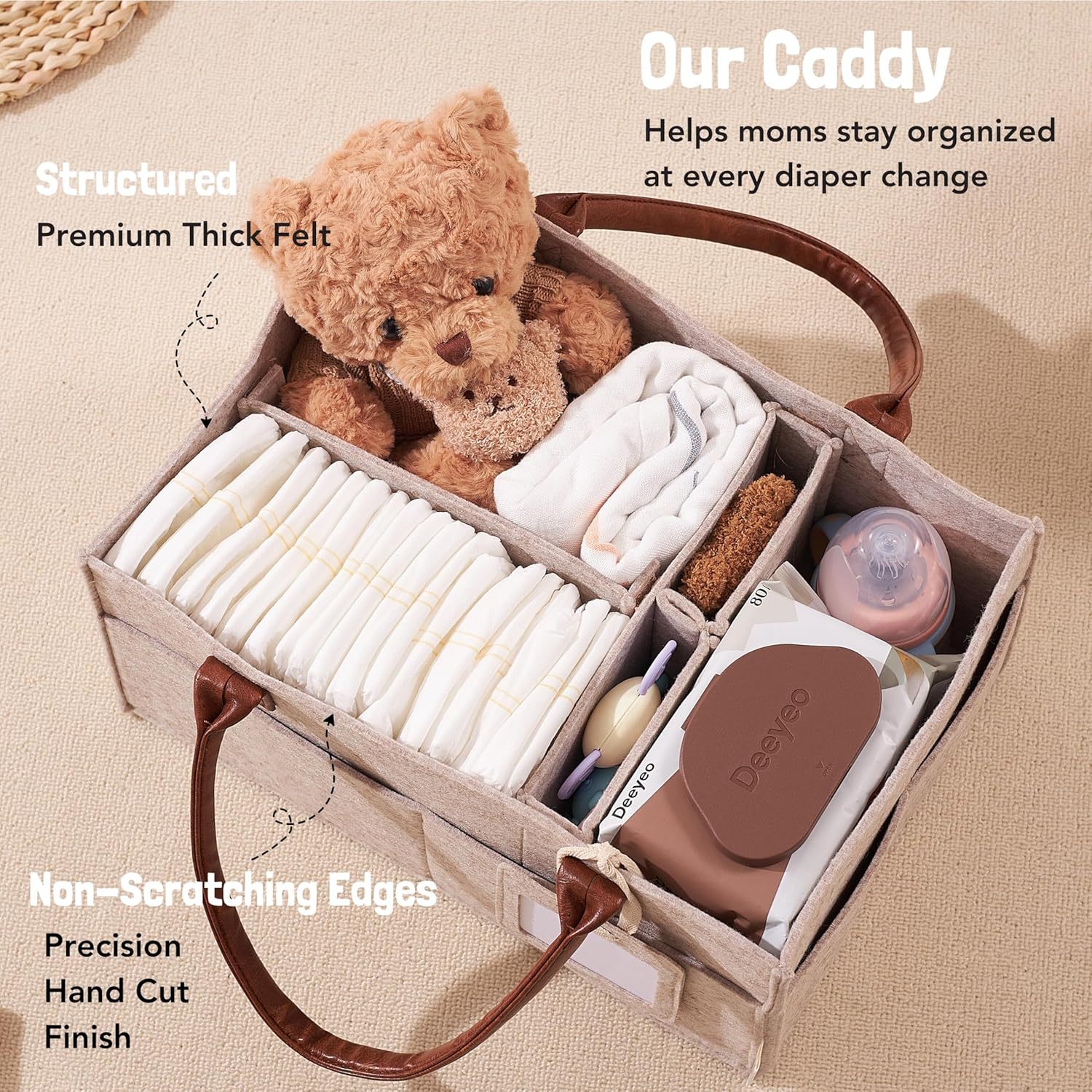 ベビーフェルト収納バスケット、幼児用おむつバッグ、ハンドル付 - Baby Nursery Handles のレビューと価格