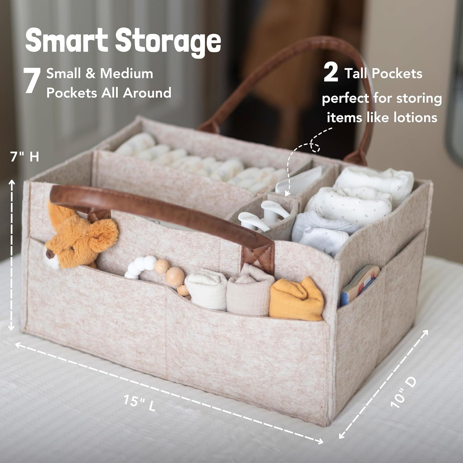 ベビーフェルト収納バスケット、幼児用おむつバッグ、ハンドル付 - Baby Nursery Handles のレビューと価格