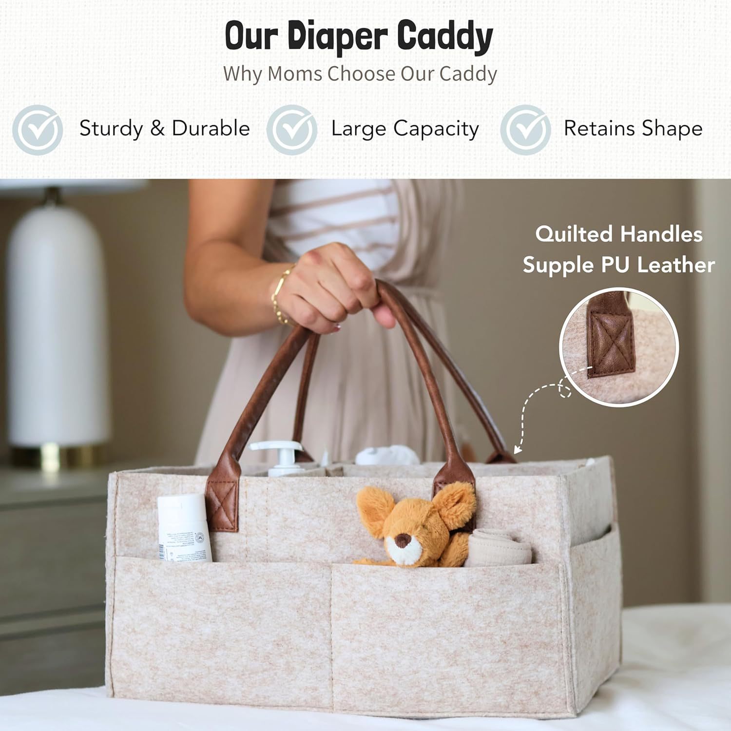 ベビーフェルト収納バスケット、幼児用おむつバッグ、ハンドル付 - Baby Nursery Handles のレビューと価格