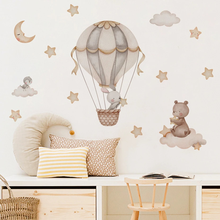 水彩クマ熱気球雲ウォールステッカーブルーカラーキッズルームベ - Baby Nursery Package のレビューと価格