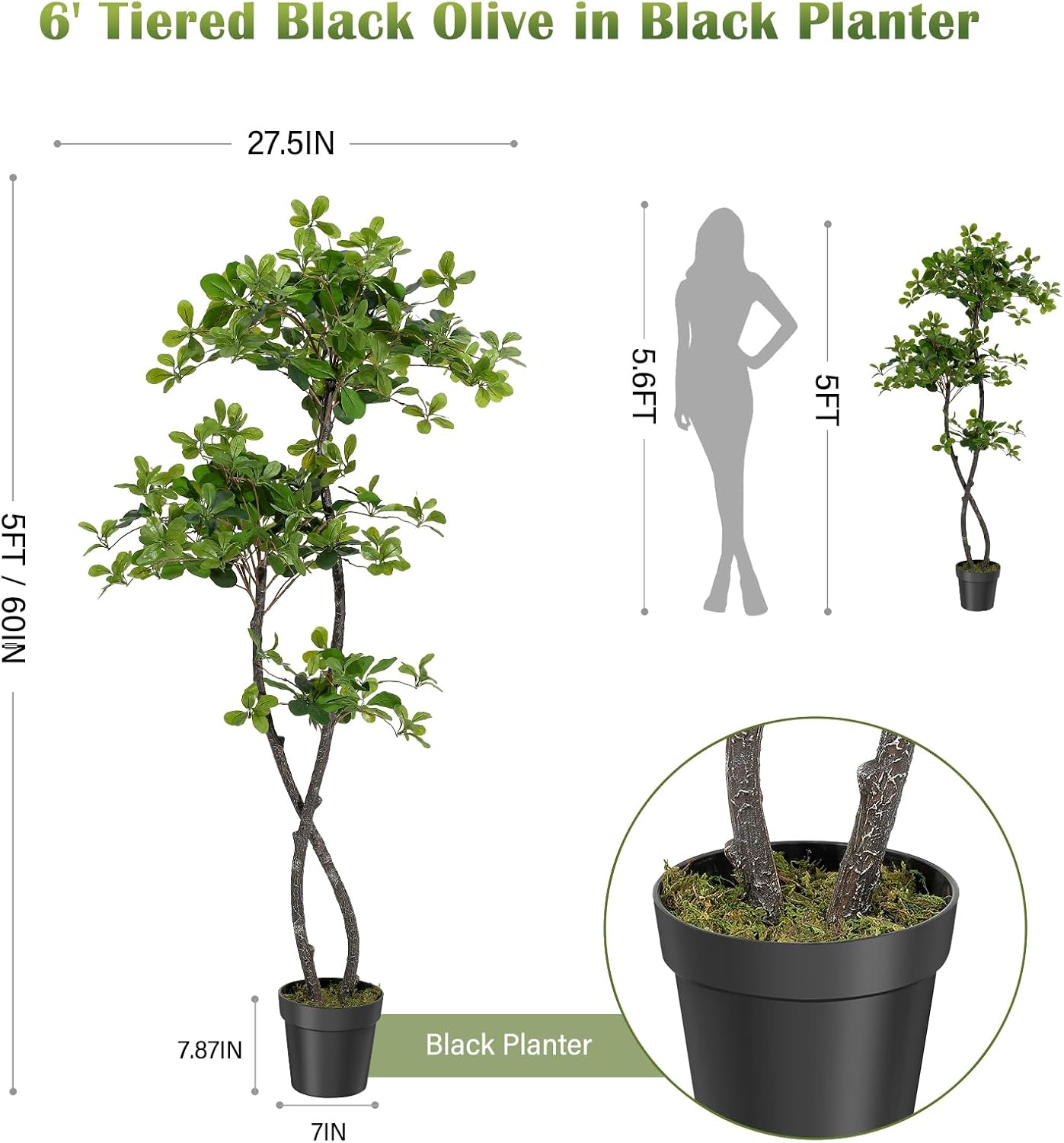 人工観葉植物（室内用）、高さ5～6フィートのフェイクブラック - Baby Nursery Tree のレビューと価格
