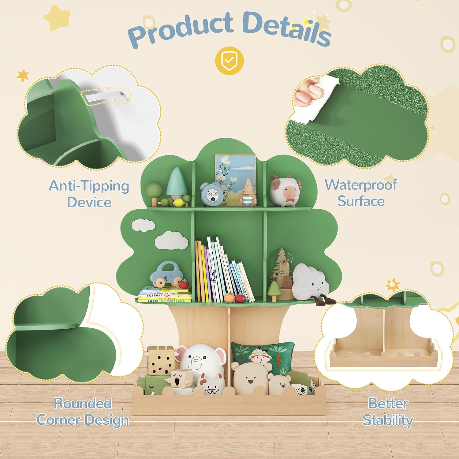 幼児用ツリー型本棚 ベビーモンテッソーリ木製ブックケース 子 - Baby Nursery Tree のレビューと価格