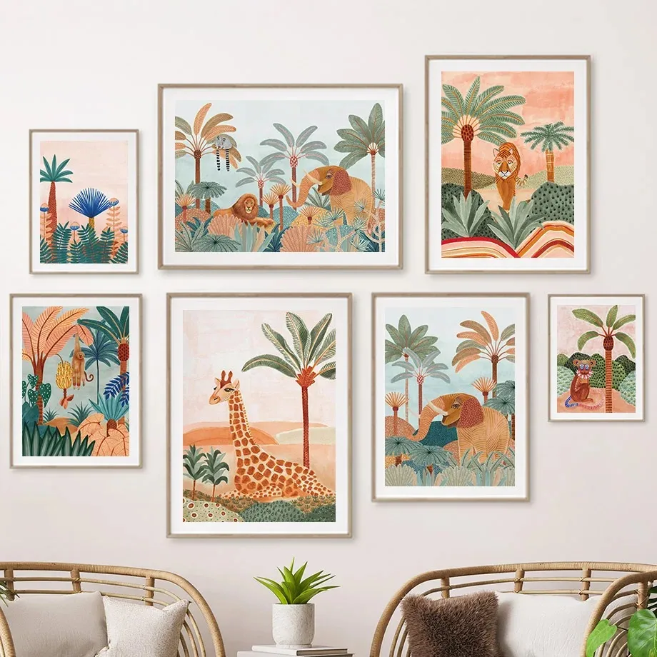 自由奔放に生きるジャングルの動物、虎、猿、キリン、ココナッツ - Baby Nursery Tree のレビューと価格