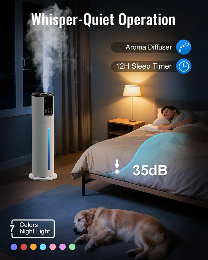 超静音フロア超音波加湿器 – 赤ちゃん/保育園用トップフィル - Humidifier Nursery Quiet のレビューと価格