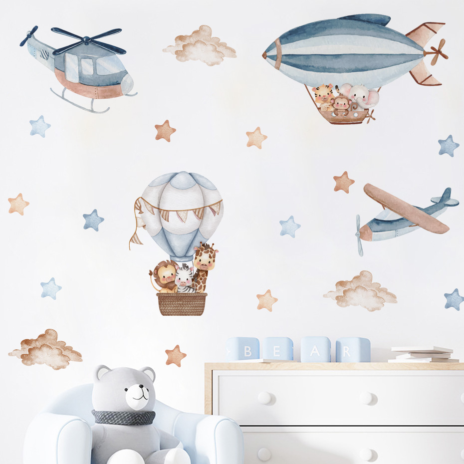 水彩動物熱気球雲ウォールステッカーキッズルームベビー保育園ル - Baby Nursery Package のレビューと価格